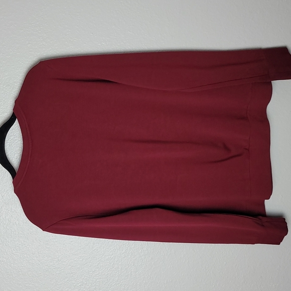 Halogen Lightweight Sweater V Ruffle Detail Crewneck Holiday Party Top Burgundy - Picture 7 of 7